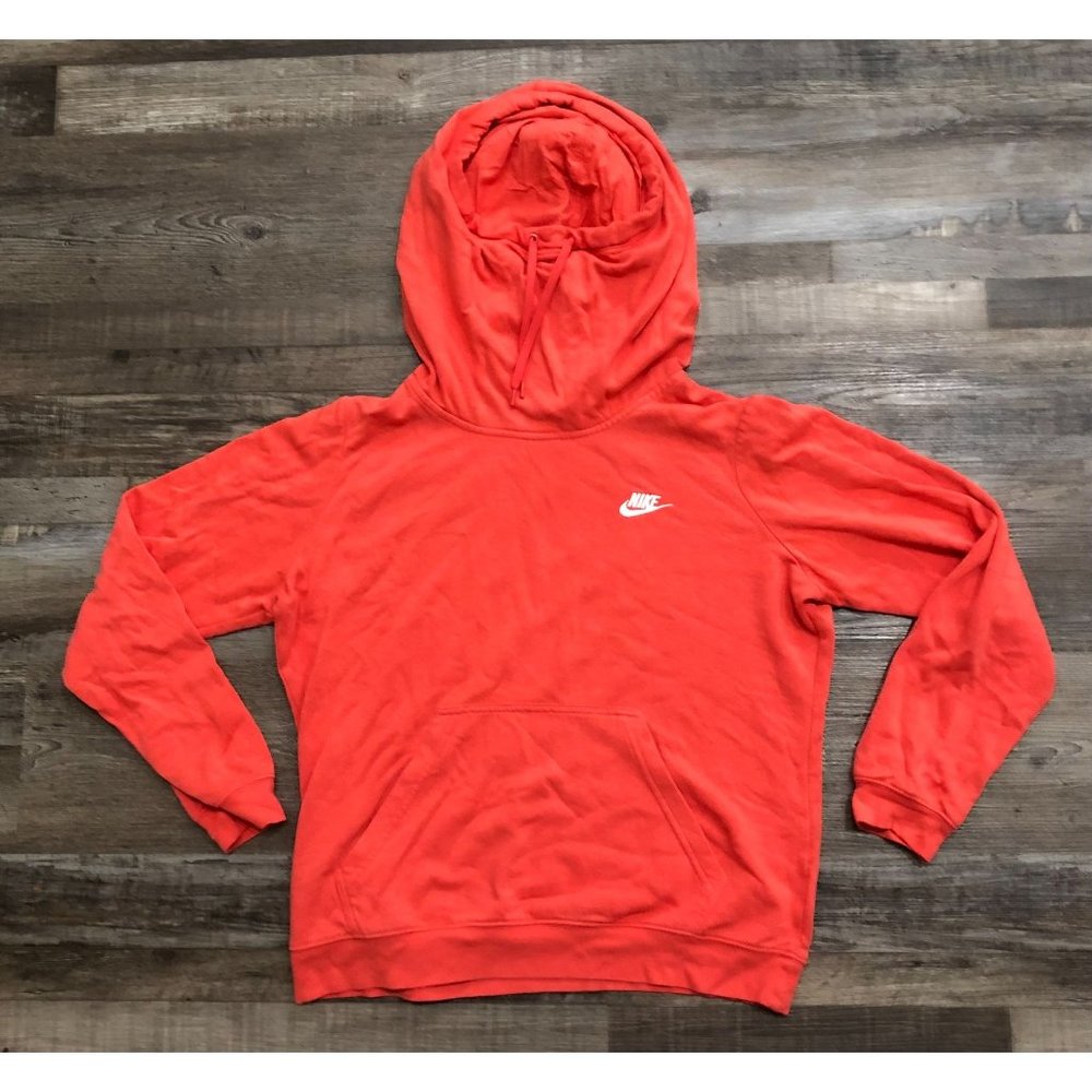 Nike Orange-Red Pullover Hoodie with White Swoosh